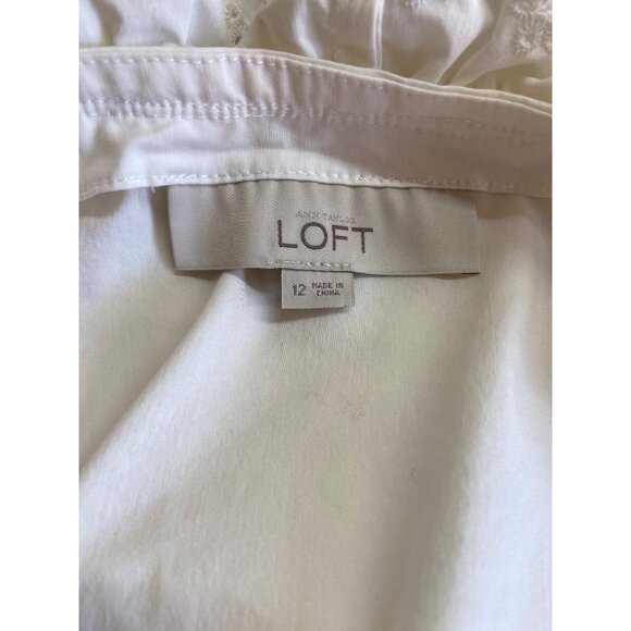 Loft Womens Dress Size 12 White Silver Sleeveless Ruffle Neck Textured Skirt Y2K - Picture 3 of 11